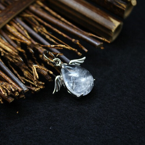 25*24mm Natural Stone Crystal Gemstone Angel Wing Pendant Unisex Adult Jewelry
