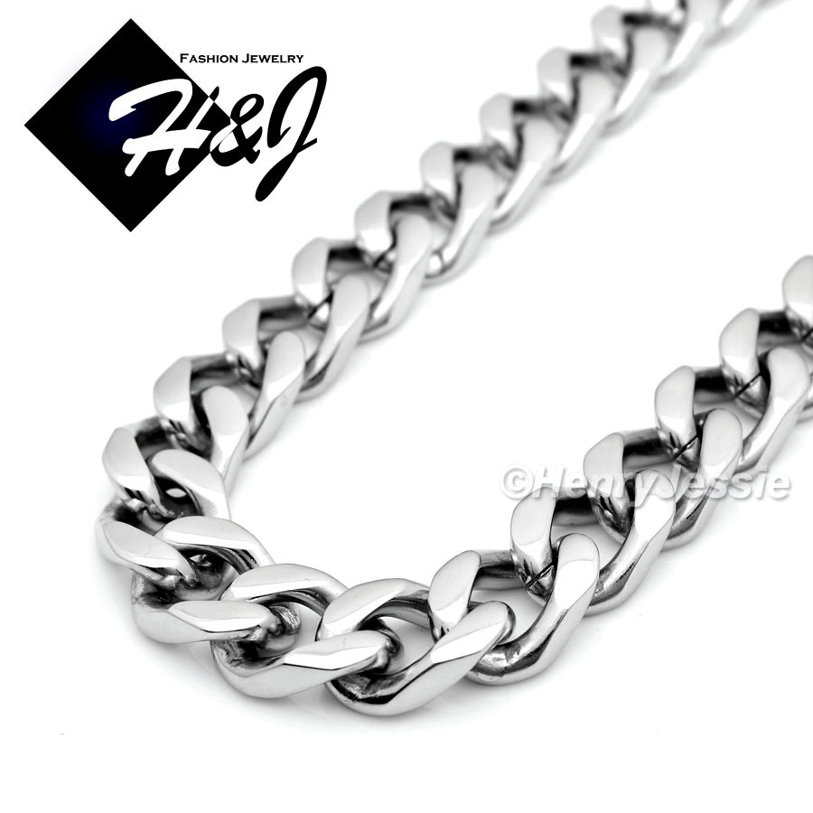24″MEN Stainless Steel 11mm Silver Cuban Curb Chain Necklace Cross Pendant*BJ1