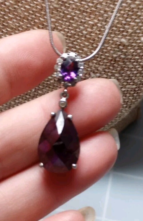 925 Marked Chain Amythest Oval,round Purple,colorless Stoned 18″necklace