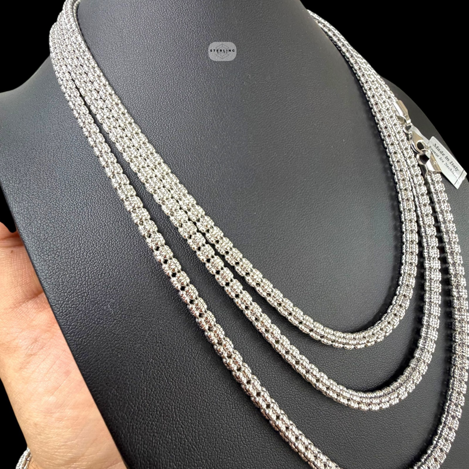 4mm Rhodium Ice Chain Diamond Cut Made in Italy Bronze Necklace Bracelet