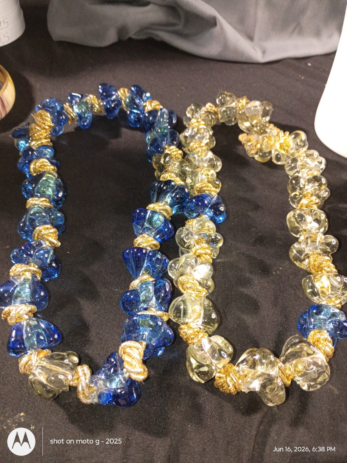 Blue & Clear Glass Beaded Necklaces Gold Tone Spacers Beads (Craft Only)