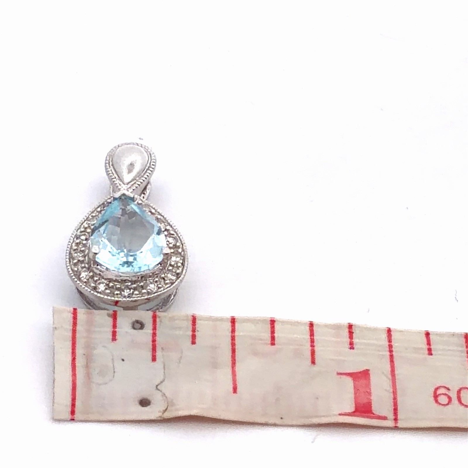 Designer STS 14K White Gold Aquamarine Diamond Accent March Anniversary Pendant