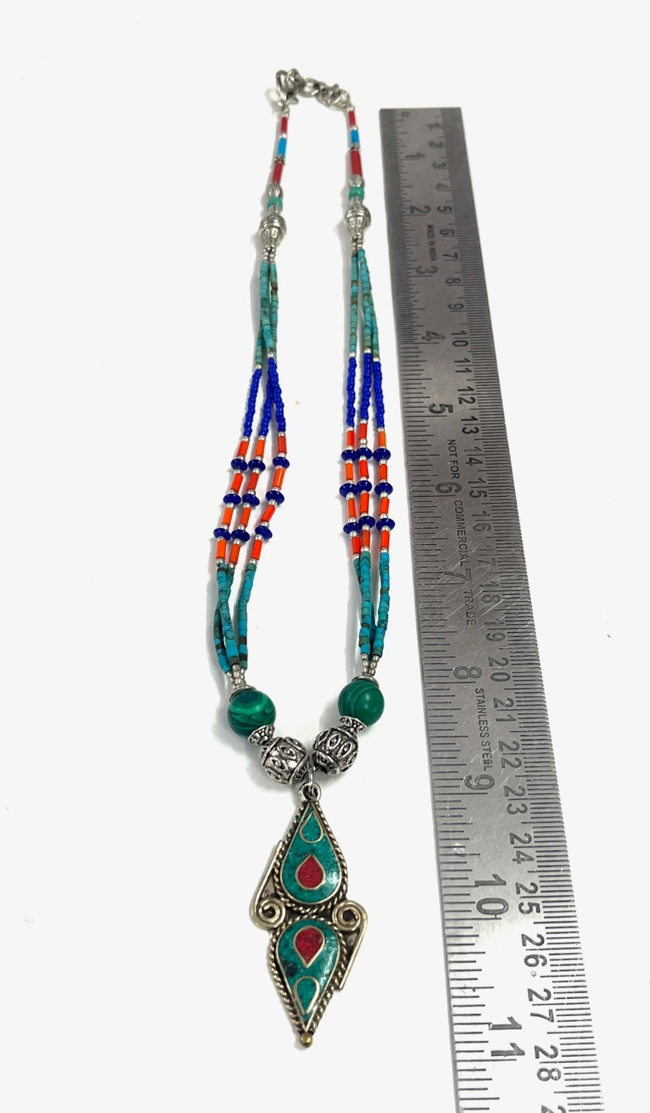 Turquoise Lapis Coral Gemstone Tibetan Statement Necklace Jewelry, 18 Inc Adjs
