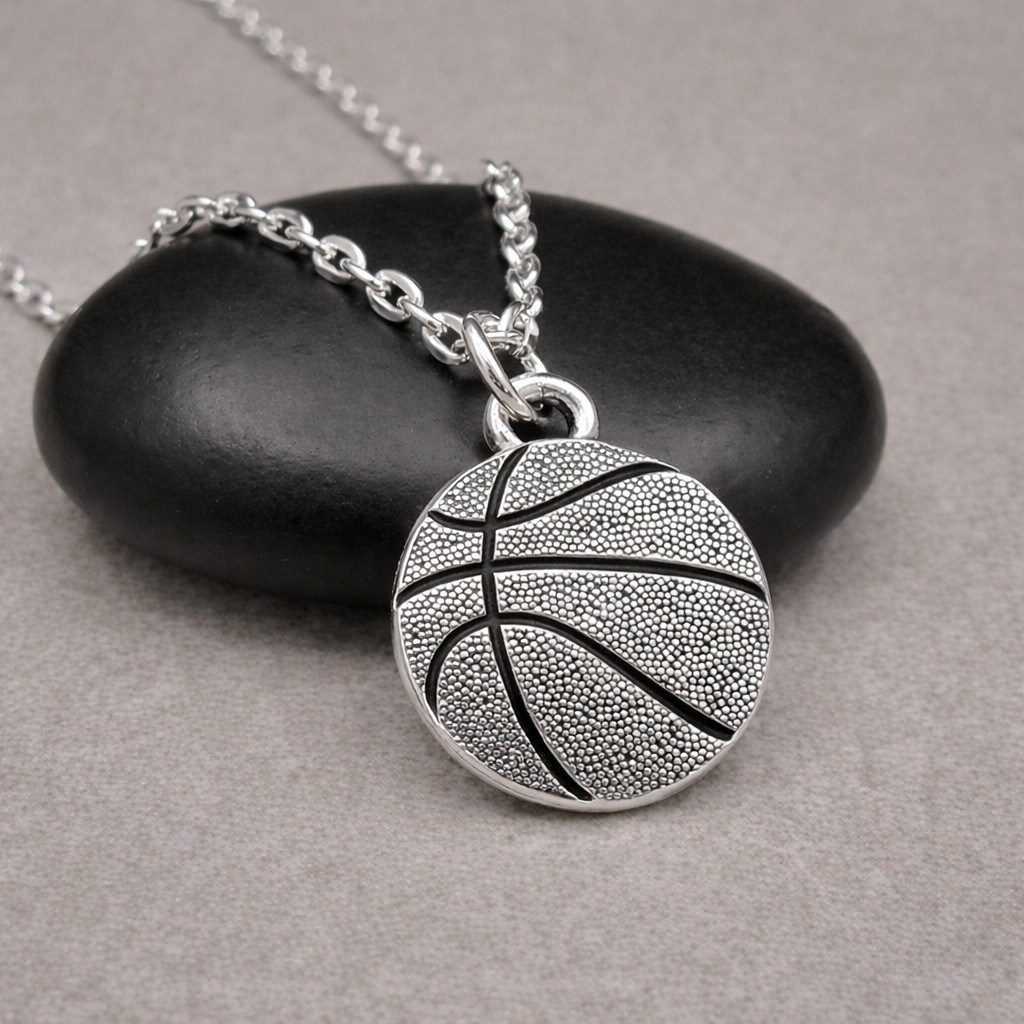 Silver Basketball Charm Necklace – Double-sided Sports Pendant Jewelry