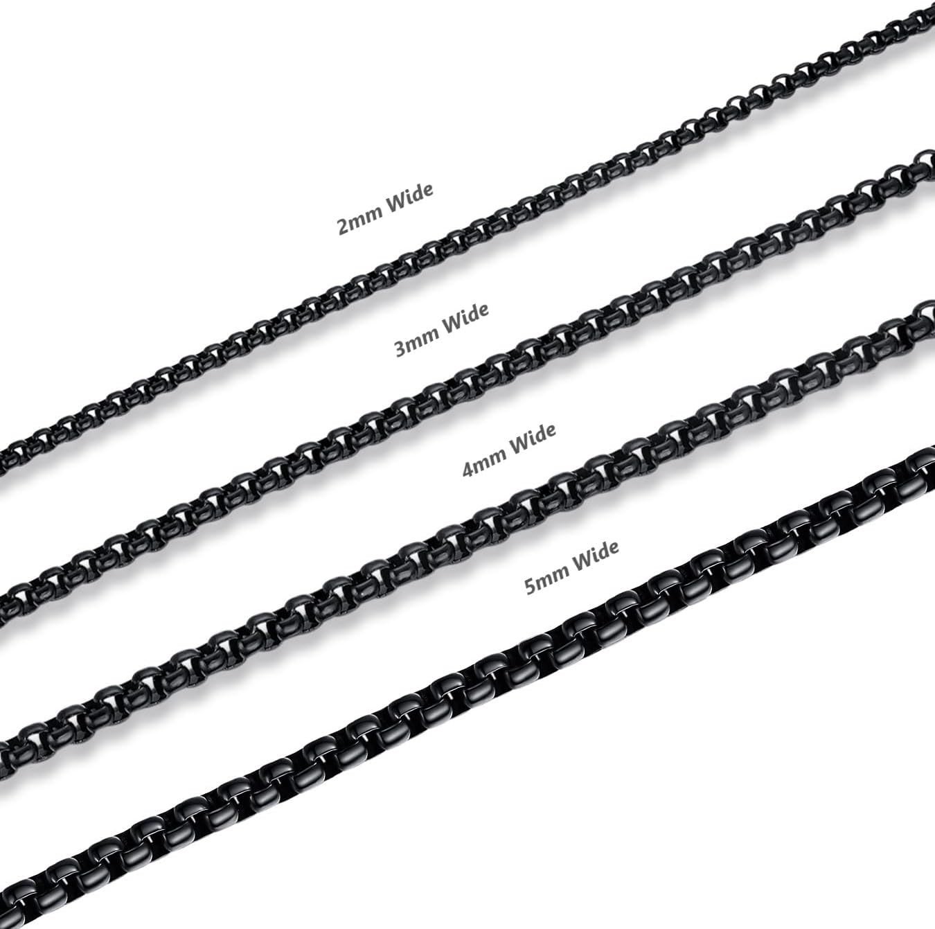 Mens Womens Stainless Steel Black Rolo Cable Chain Necklace, Wide 2/3/4/5mm