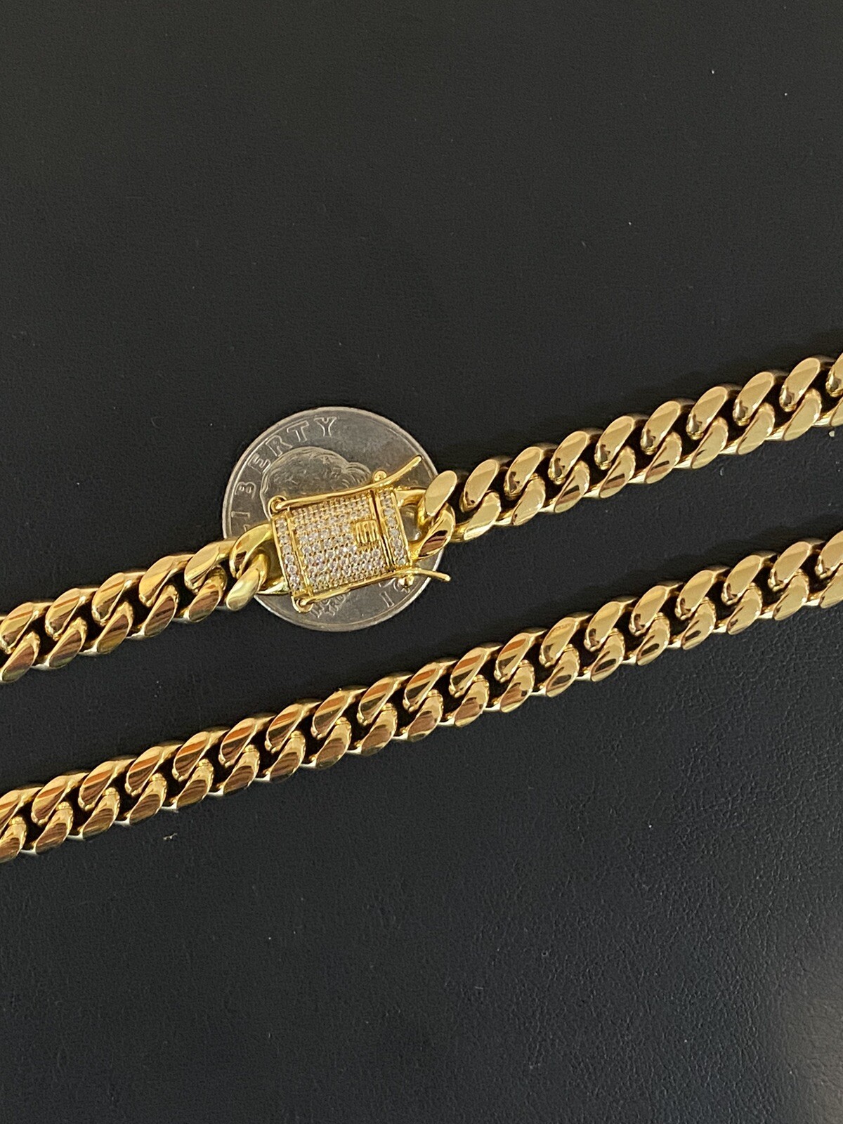 Miami Cuban Link Chain 18k Gold Plated Stainless Necklace 20” 8mm CZ Clasp