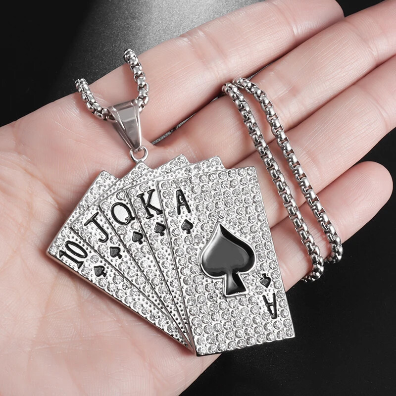 Fashion Jewelry Gold Or Silver Poker Royal Flush Pendant Necklace 555