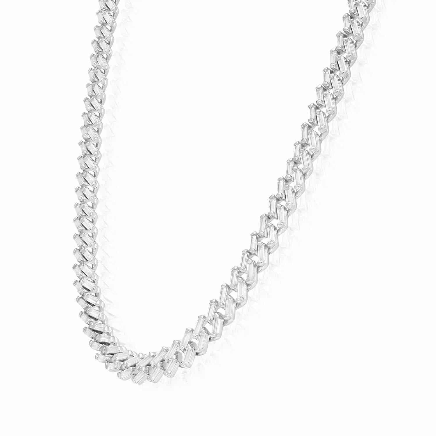 18K White Gold Over Silver 7mm Miami Cuban Baguette Simulated Diamond Necklace