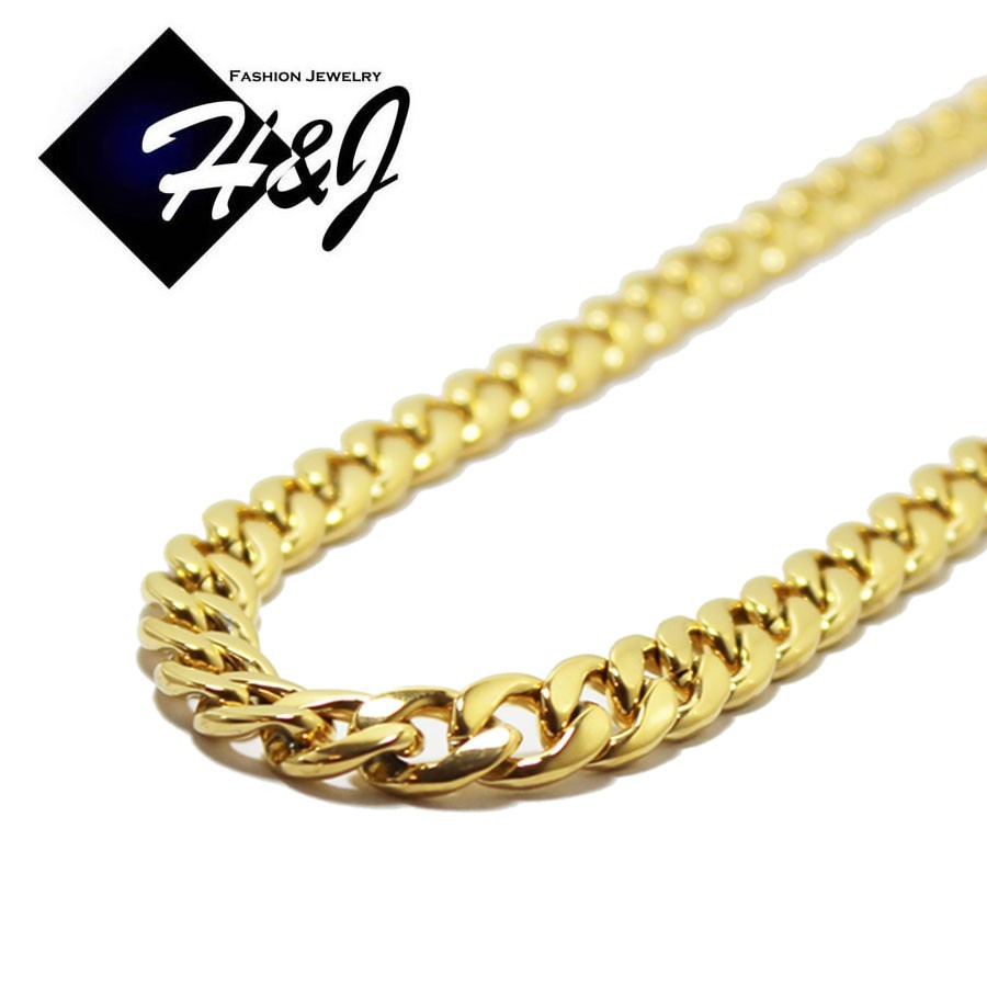 24″MEN Stainless Steel 7mm Gold Plated Cuban Curb Necklace CZ Cross Pendant*SGS