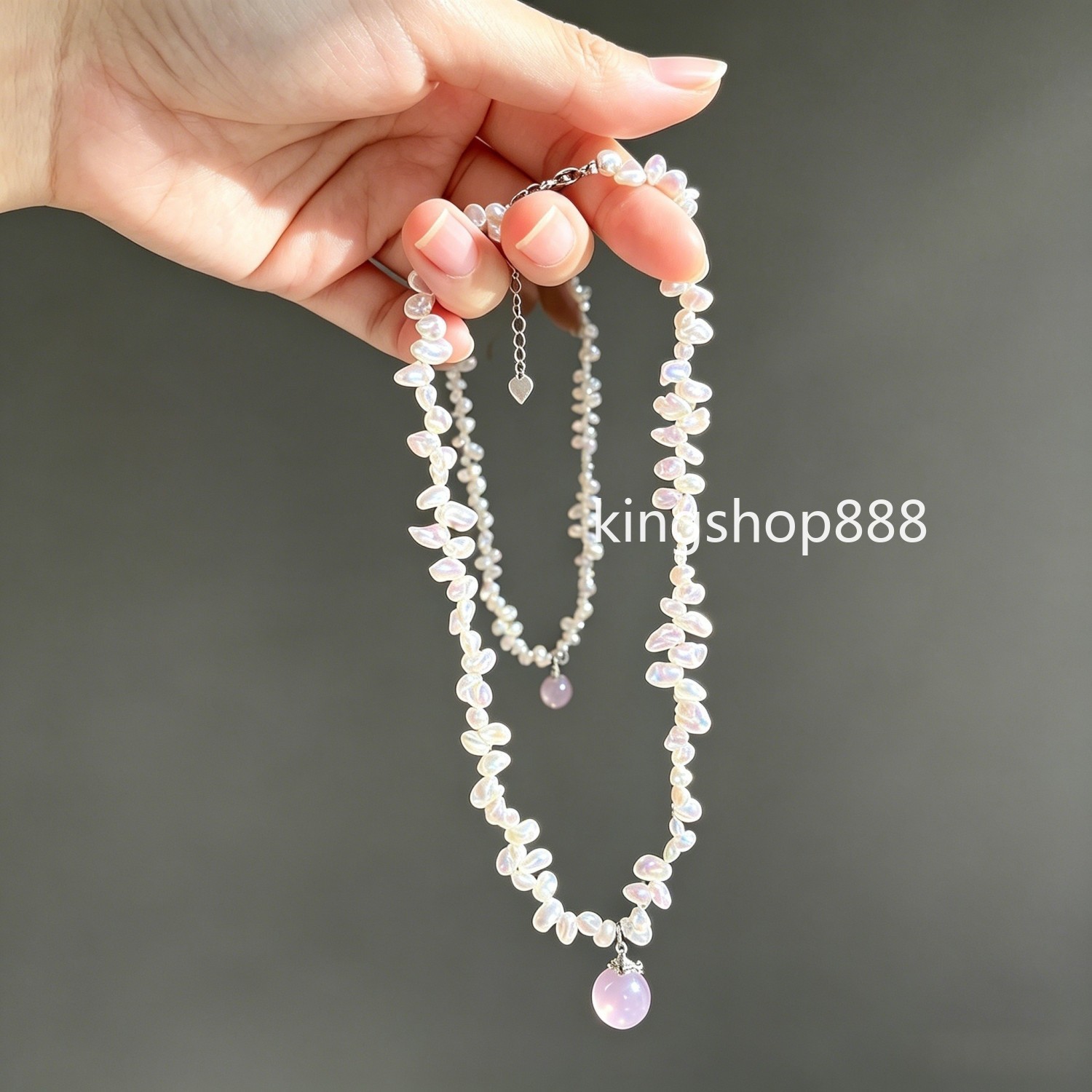 Natural Keshi Petal Mini Baroque Pearl Necklace Crystal Quartz Pendant Necklace