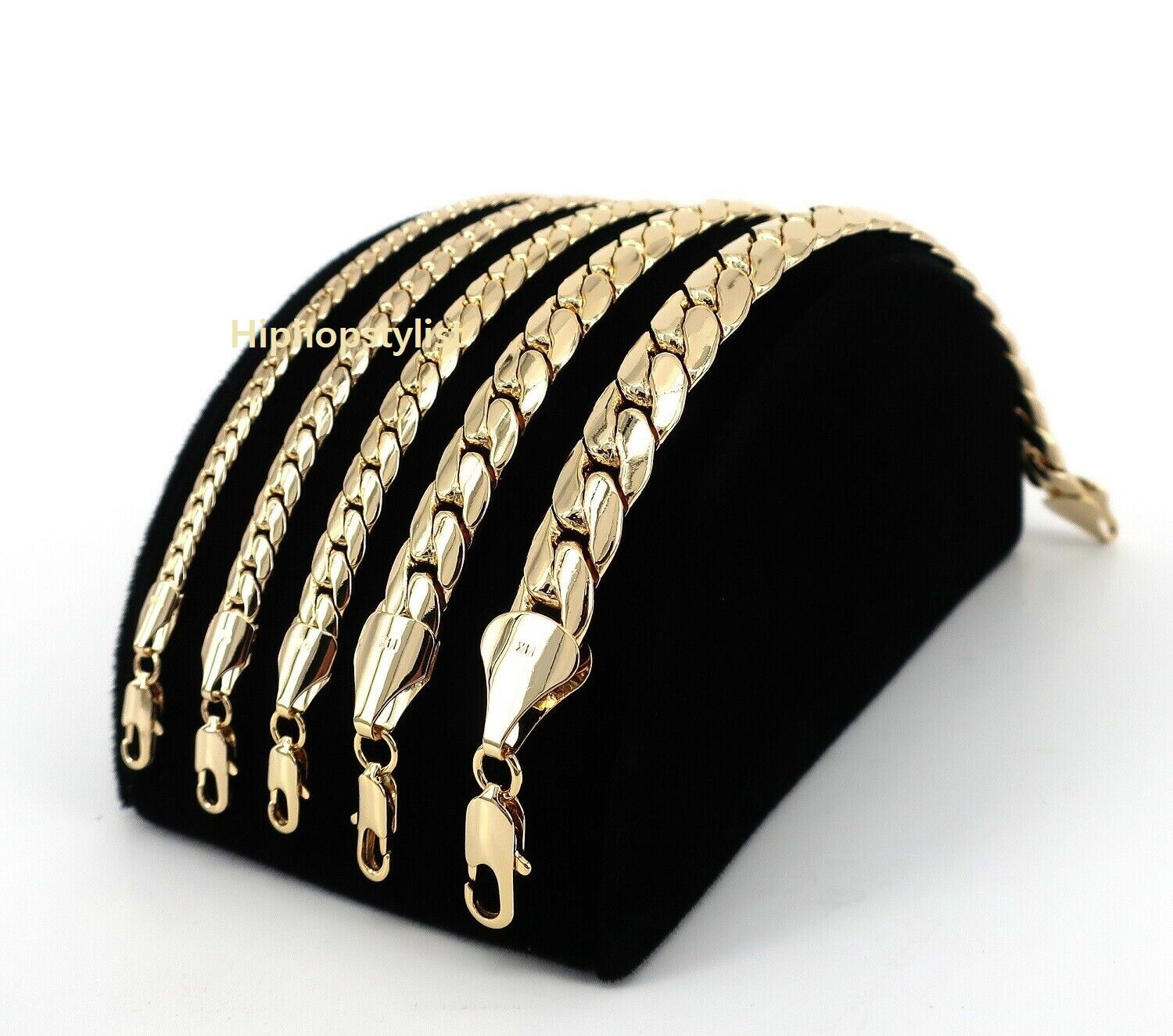 Mens 14K Miami Cuban link Chain Necklace Bracelet 5mm to 12mm Yellow Gold Plated