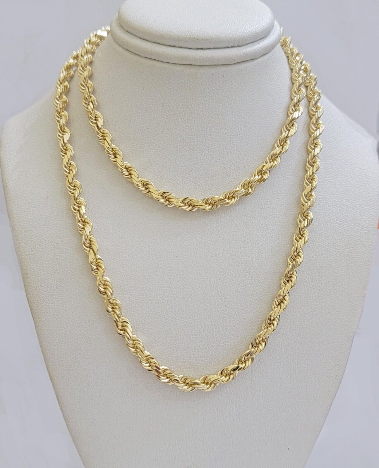 Real 10k Yellow Gold Rope Chain Necklace 4mm 18-28 Inch Diamond Cut Mens 10kt