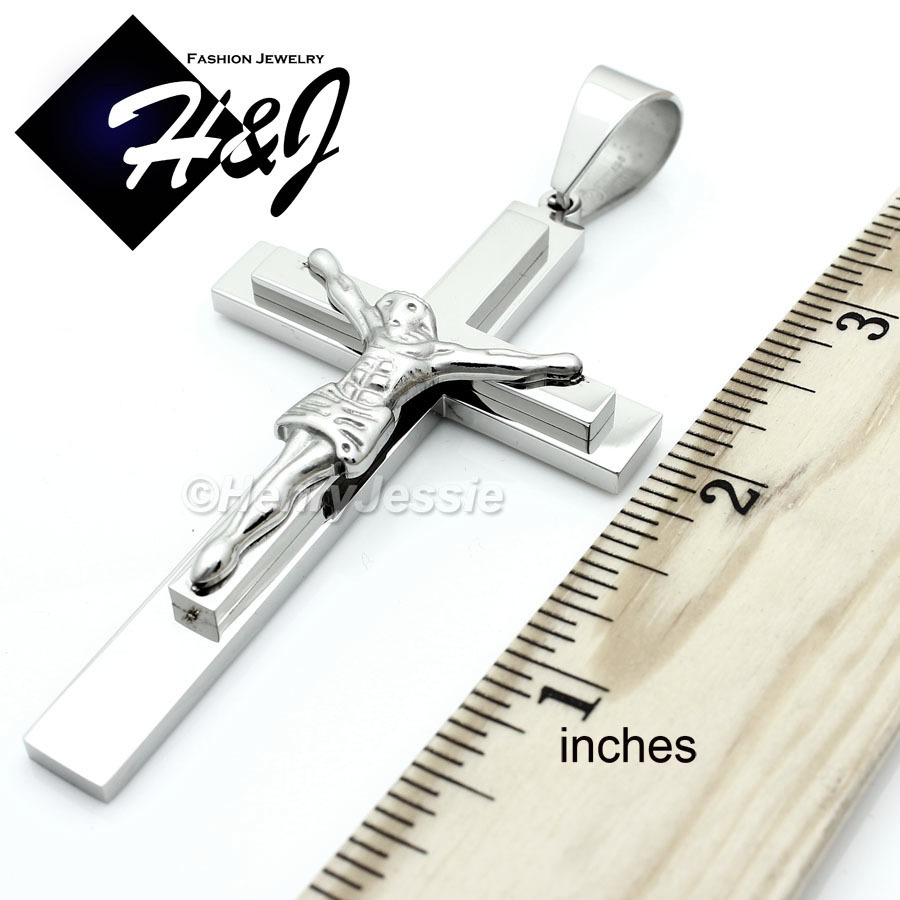 20″MEN Stainless Steel 9x4mm Silver Cuban Curb Chain Necklace Cross Pendant*BJ1