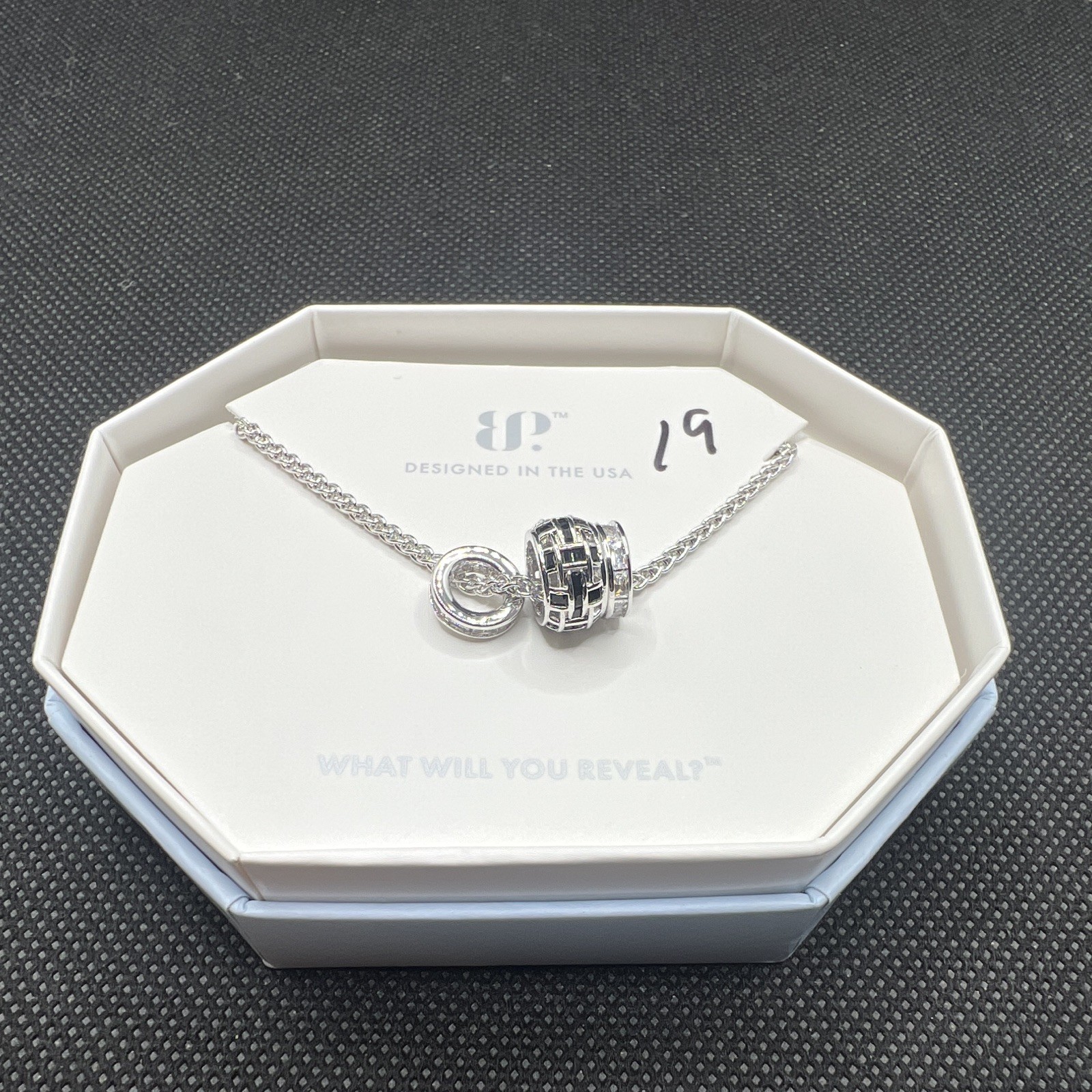 BP NK17598 RhodiumPlated Black Onyx CZ/ Diamond Round Pendant Necklace 18in (A4)