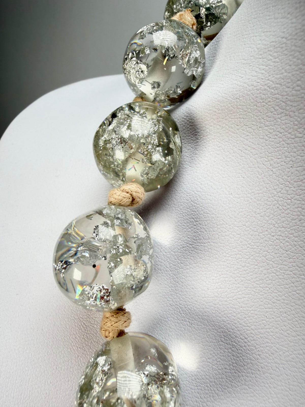 Jackie Brazil “Lola” Silver Flakes Medium Spheres 70cm Resin Necklace ( N2695 )