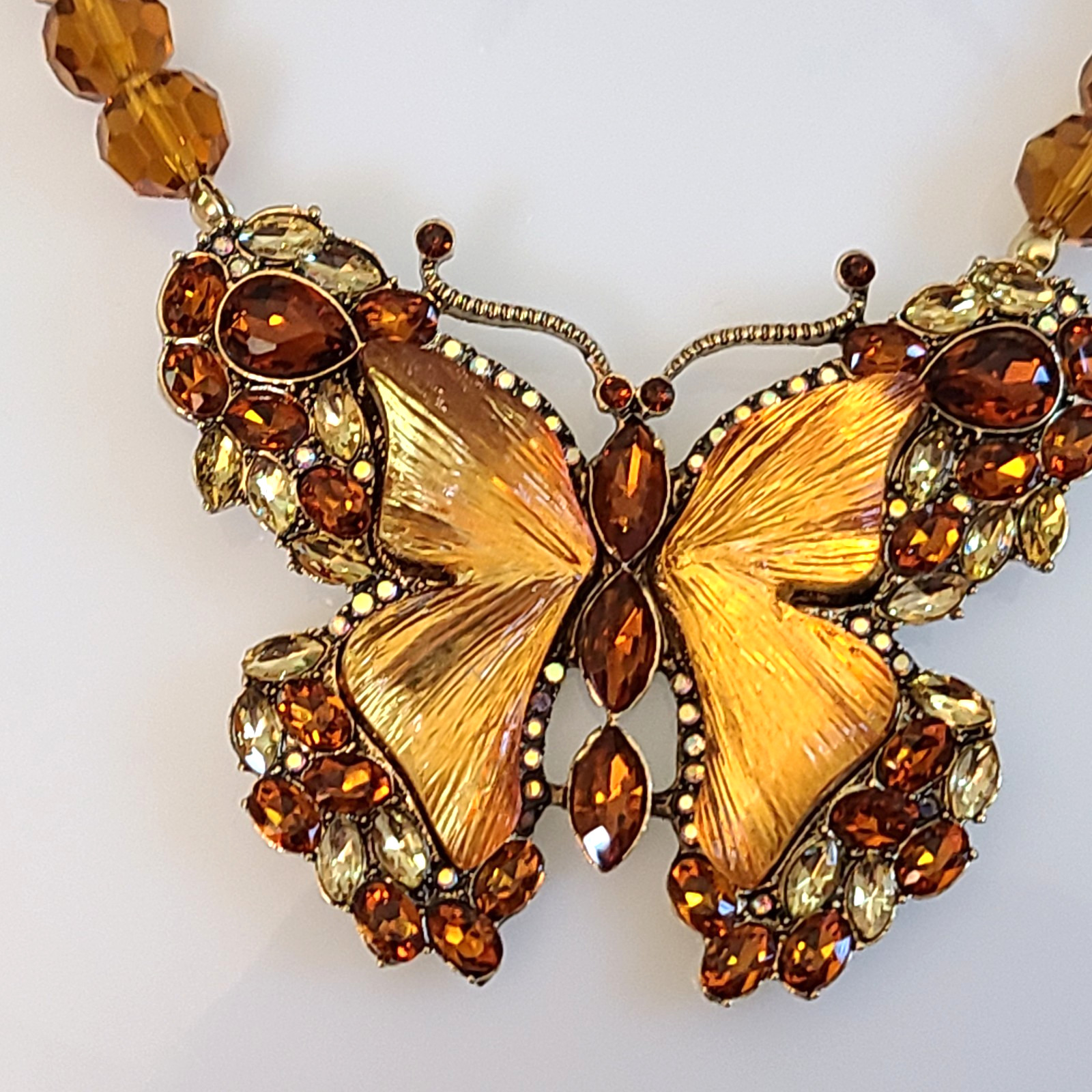 MAGNIFICENT HUGE 2 3/4 ” BUTTERFLY NECKLACE AND EARRINGS SET FACETED CRYSTALS