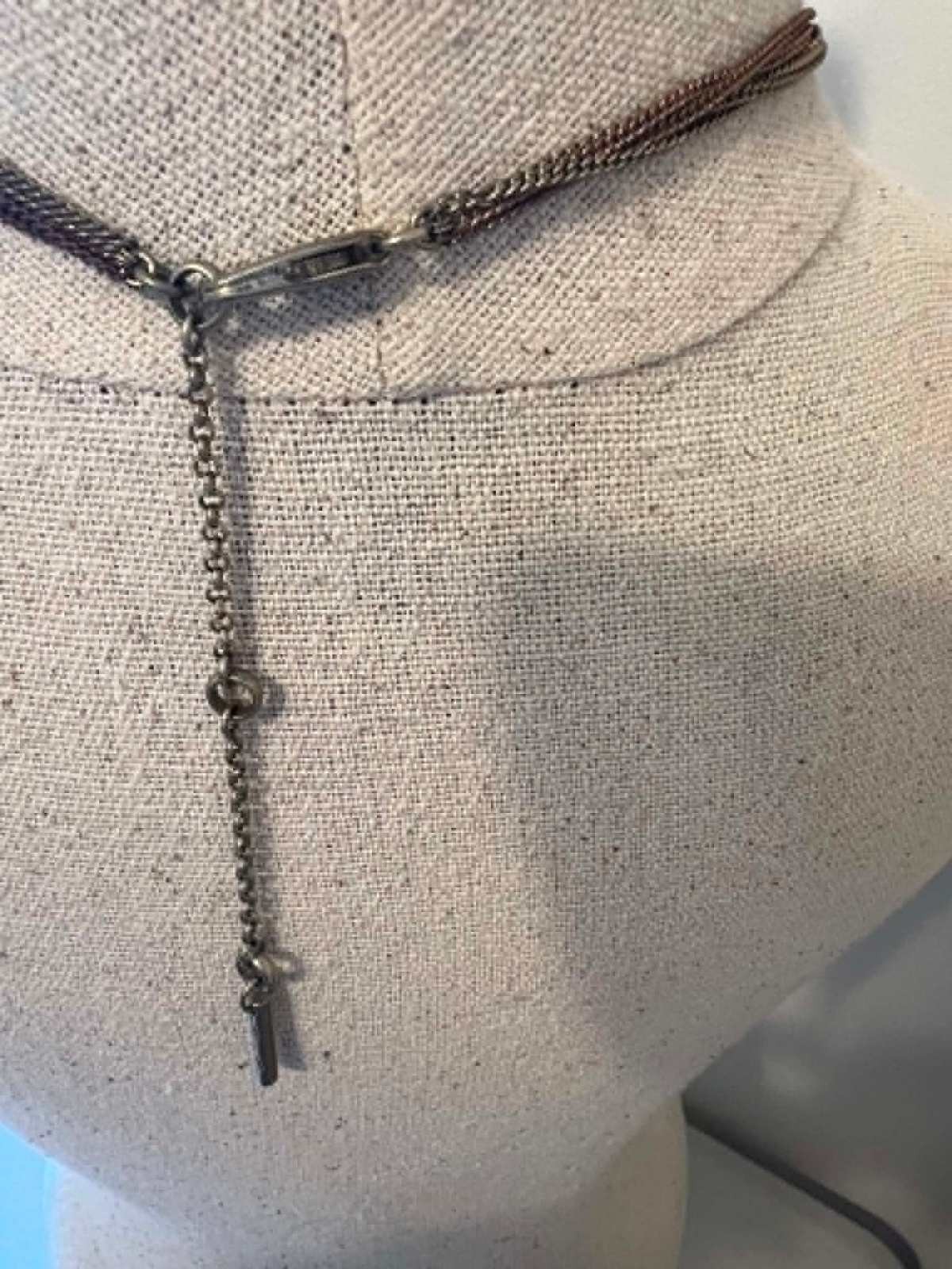 Vintage Silver Tone Chain Necklace with Black Teardrop Pendant