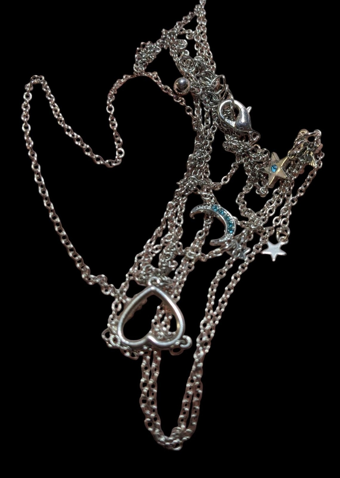 Minimalist Modern Lariat Heart Moon And Star Charm Necklace