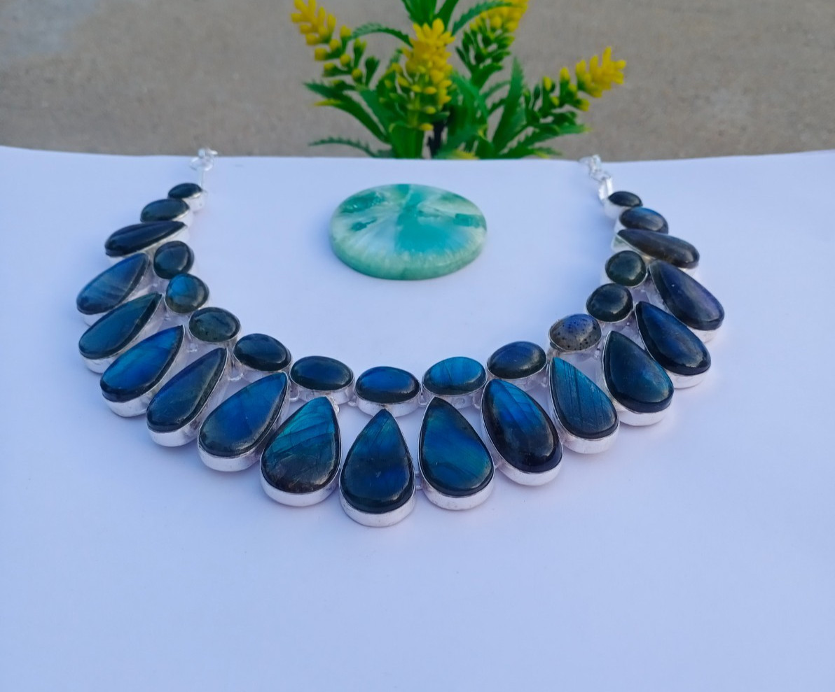 Natural Labradorite Gemstone 925 Sterling silver Necklace Jewelry Birthday Gift