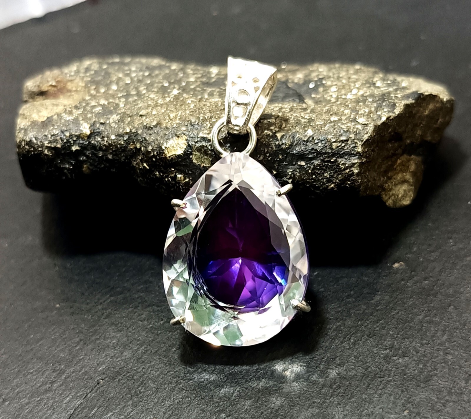 Bi-Color Rare Pitambari Sapphire Pear Natural 63.00 Ct 925 Silver Pendant Gem