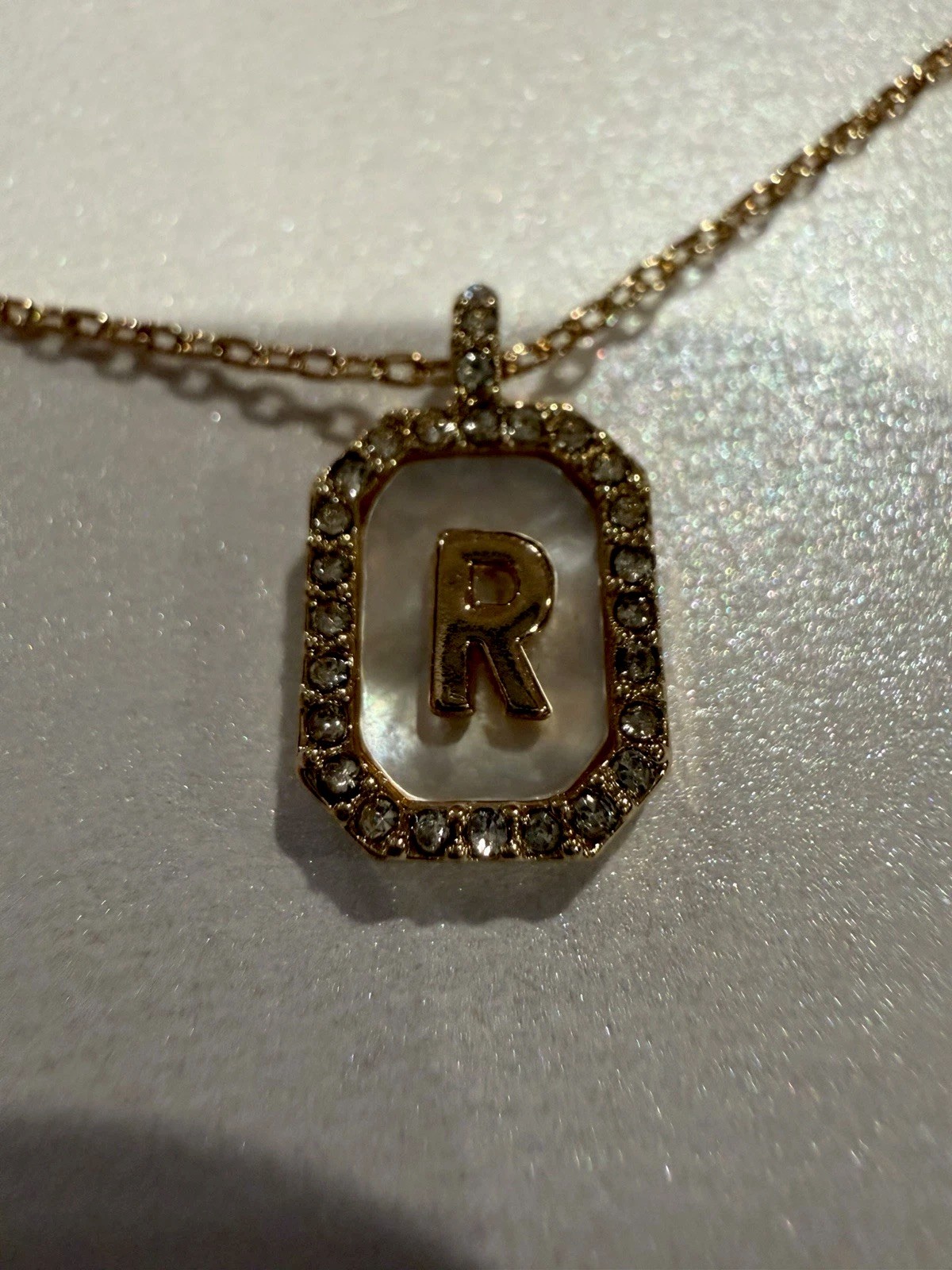 NWT Bauble bar Gold & Mother Of Pearl Initial Necklace “R” Gold Plated Brass