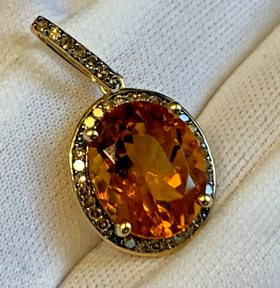 10K Yellow Gold Pendant 2.33g Fine Jewelry Citrine Color & Clear Charm *READ*