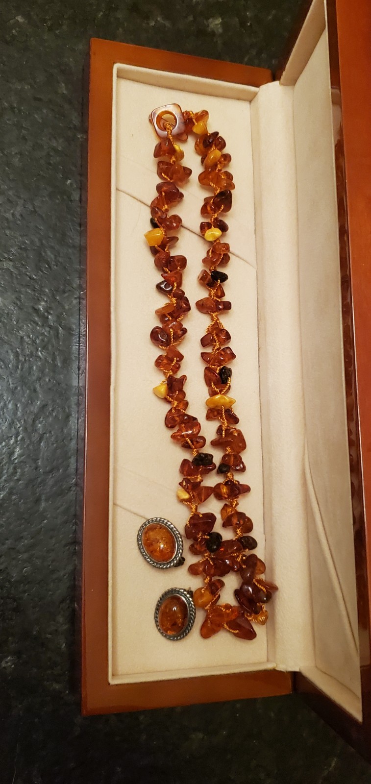 Genuine BALTIC AMBER Golden Honey Knotted Choker Necklace 925 Pierced Earrings
