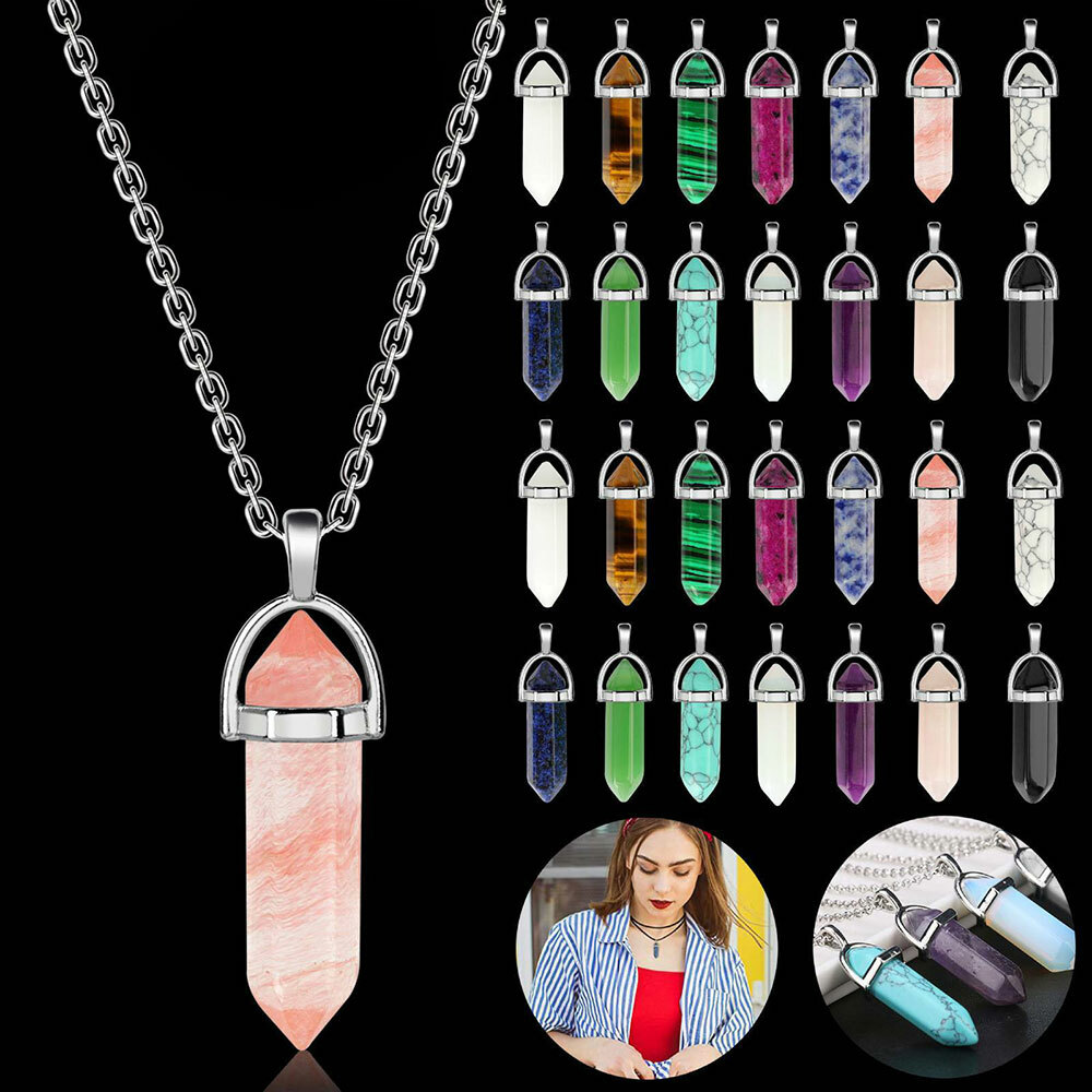 Set Of 32 Natural Quartz Crystal Point Chakra Healing Pendant Necklace Stones