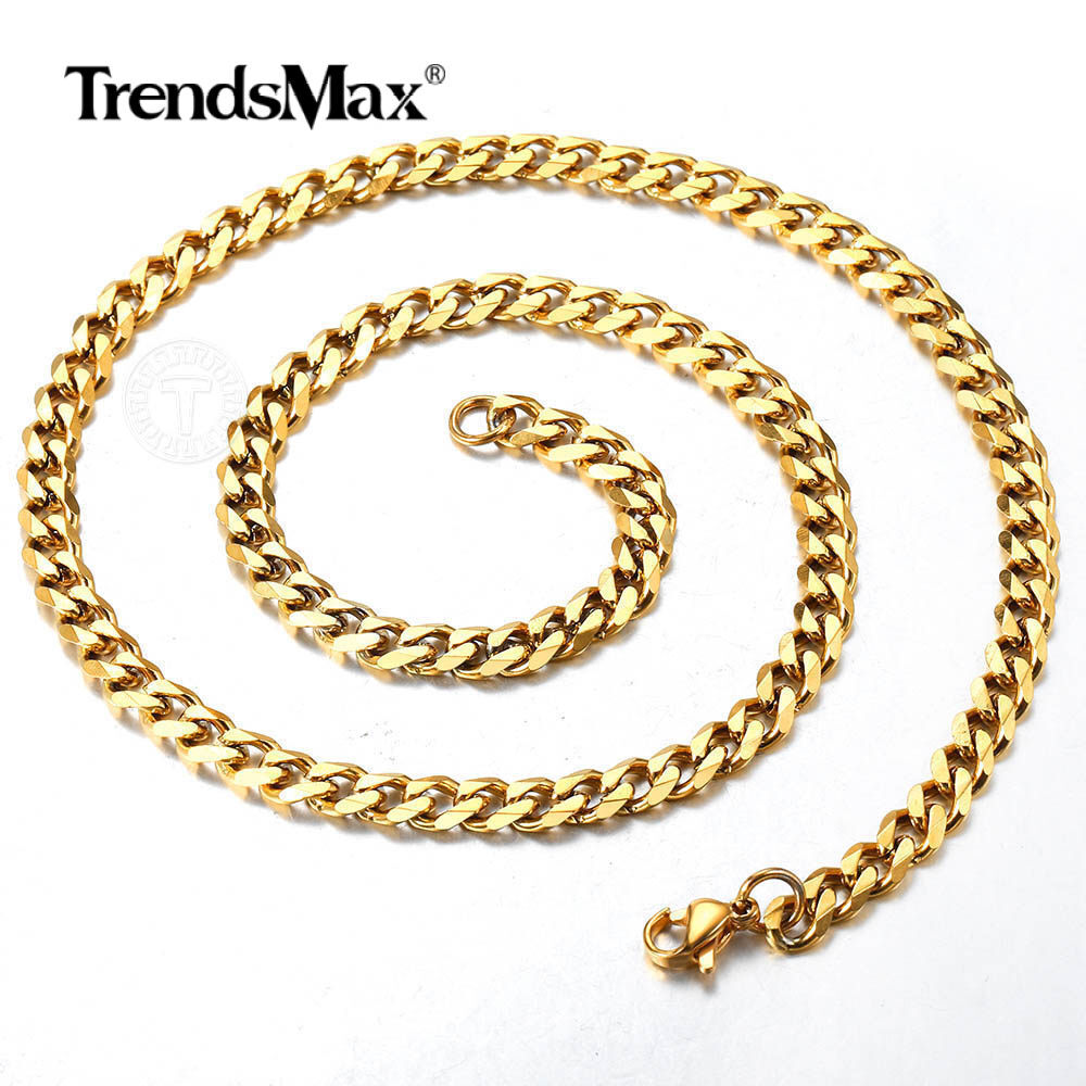 5/7MM 16-36″ Silver/Gold Plated Curb Cuban Link Chain Necklace Stainless Steel