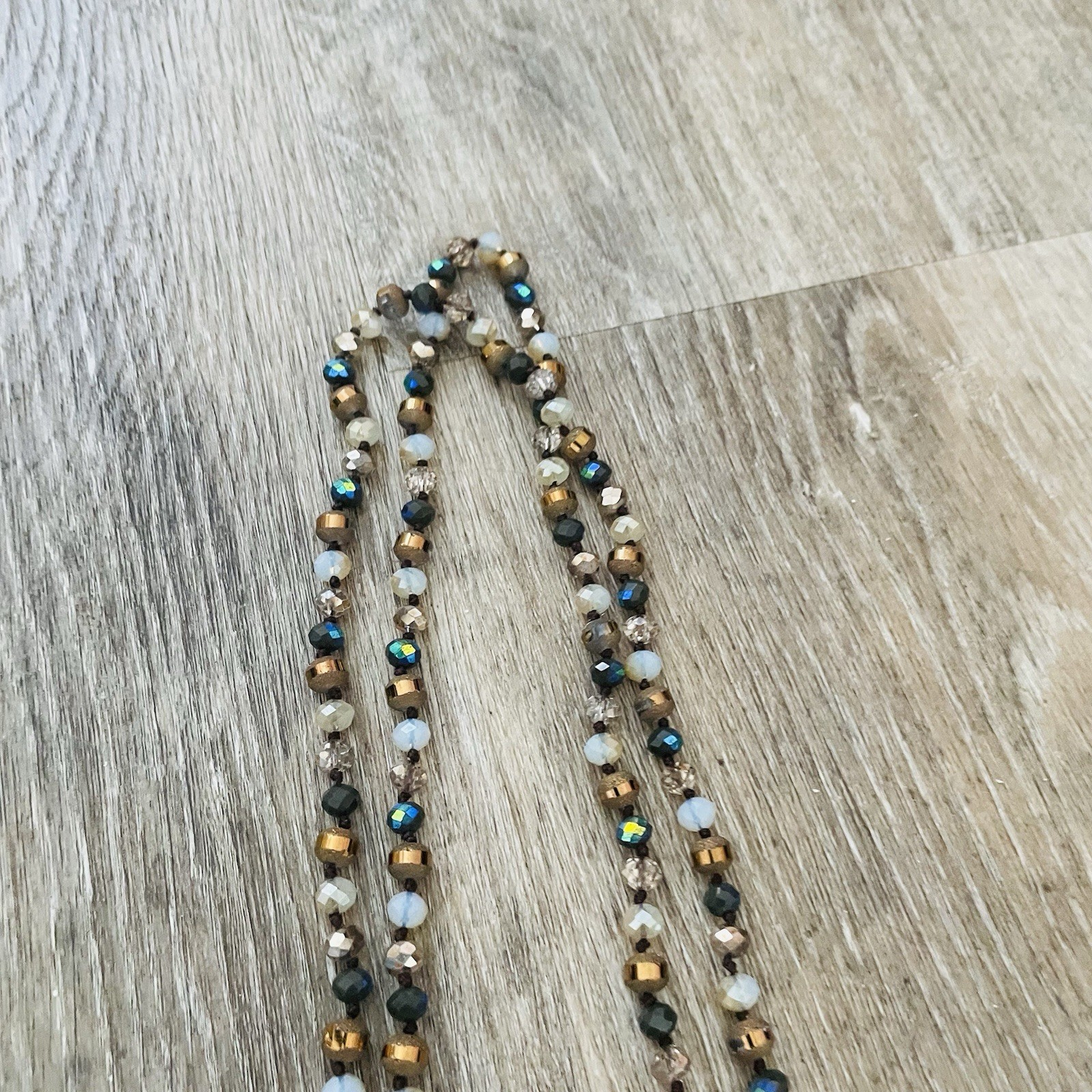 Multi-Strand Beaded Necklace in Gold, White & Black