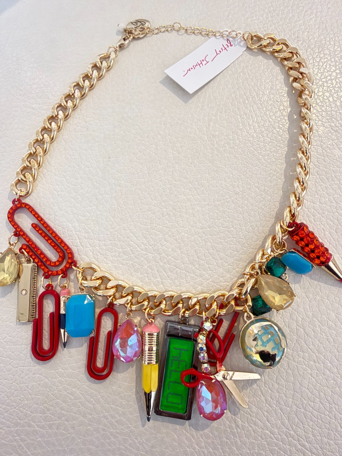 NWT Betsey Johnson Back To School Charm Statement Necklace Teacher Gold Tone