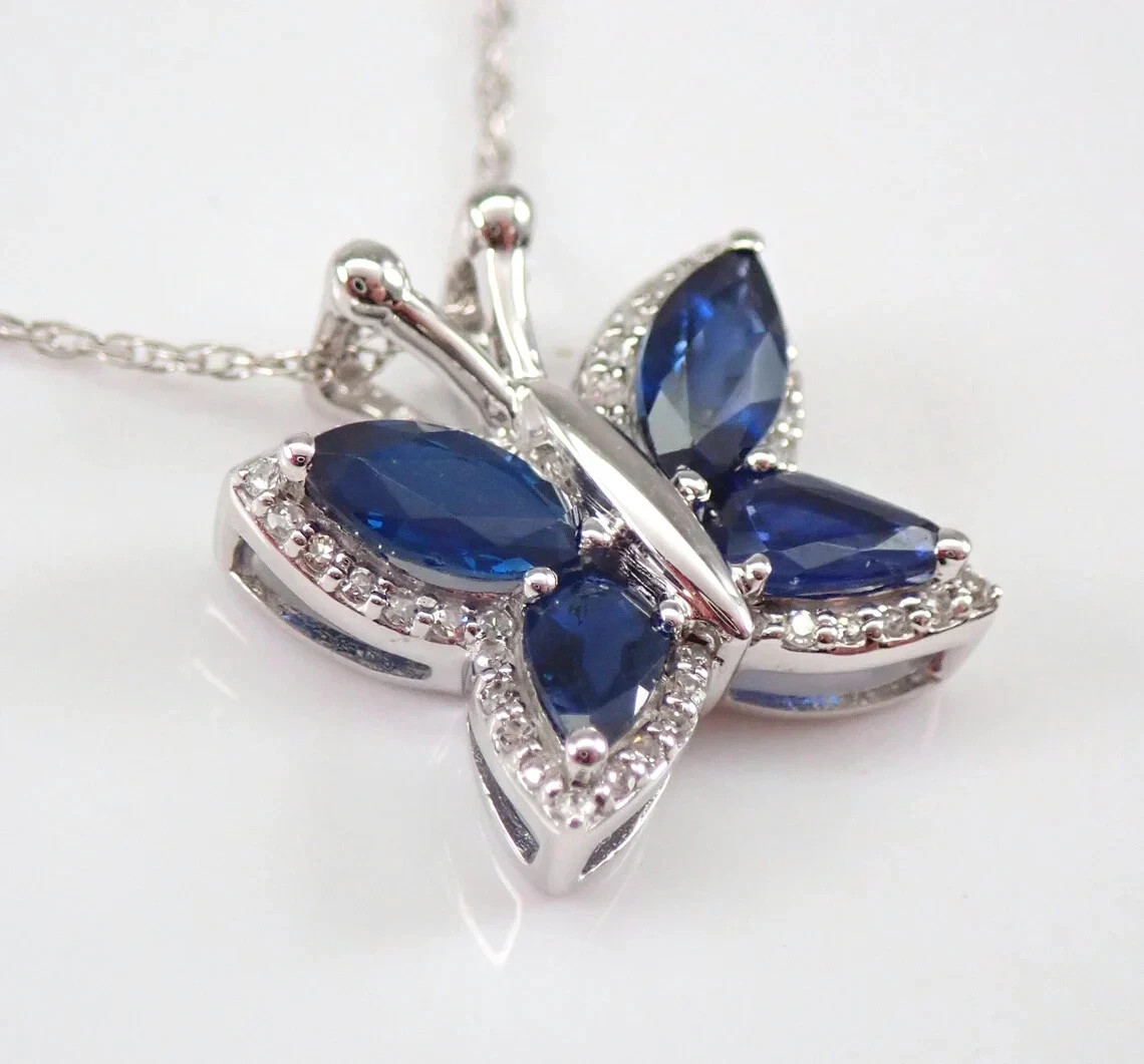 Simulated Sapphire 2Ct Marquise Cut Butterfly Pendant 14K White Gold Plated