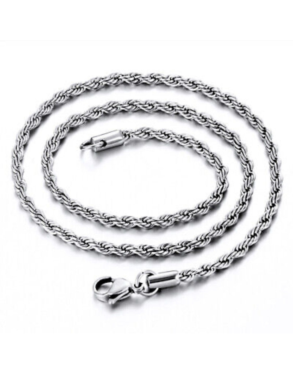 Rope Chain Necklace Silver Stainless Steel 3/4/5/7mm 20-30″ Mens Womens