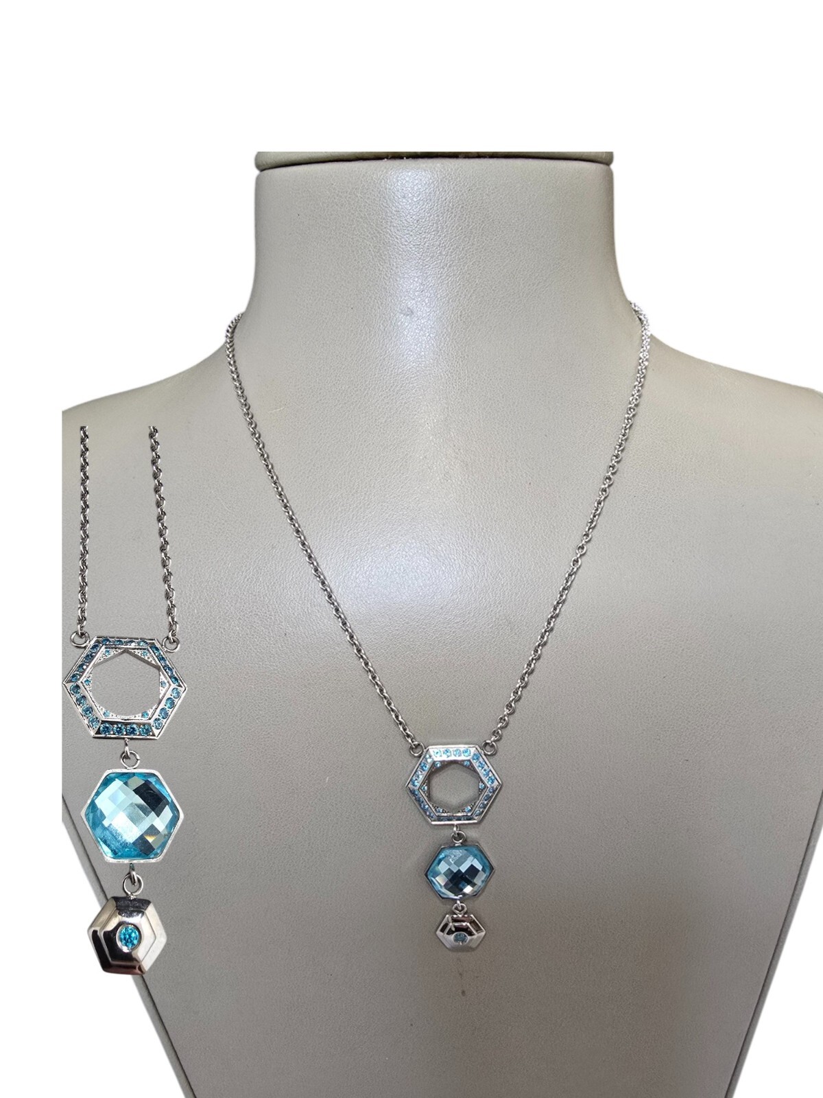 Vintage Women’s Stainless Steel Blue Crystal Pendant Necklace