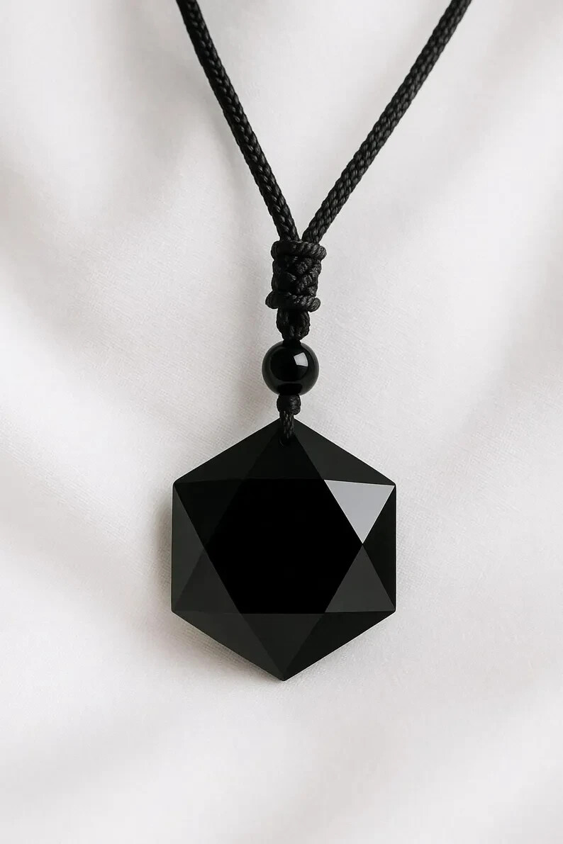 Natural Black Obsidian Stone Pendant Healing Fashion Amulet Unisex Necklace Gift