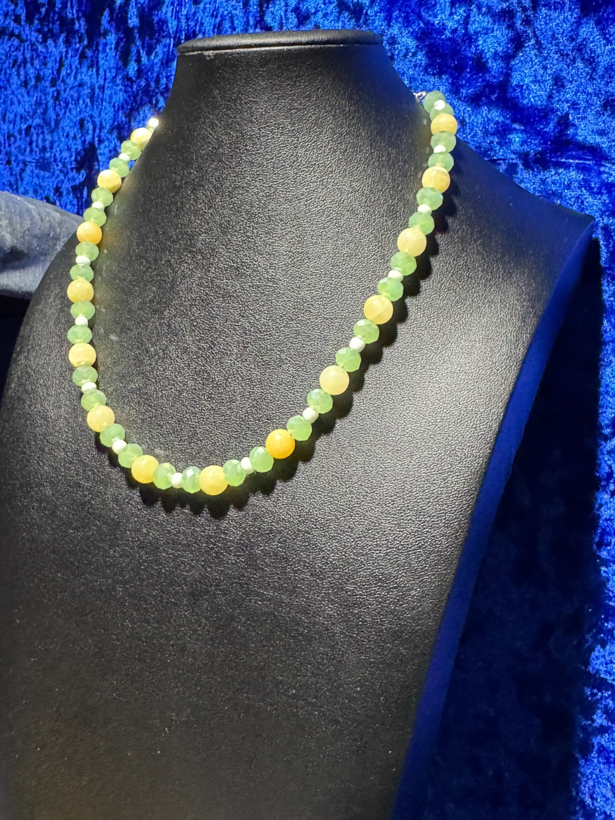 light Green & Yellow Jade Beaded Tennis Necklace Chain 16″ + 3″ & Bracelet