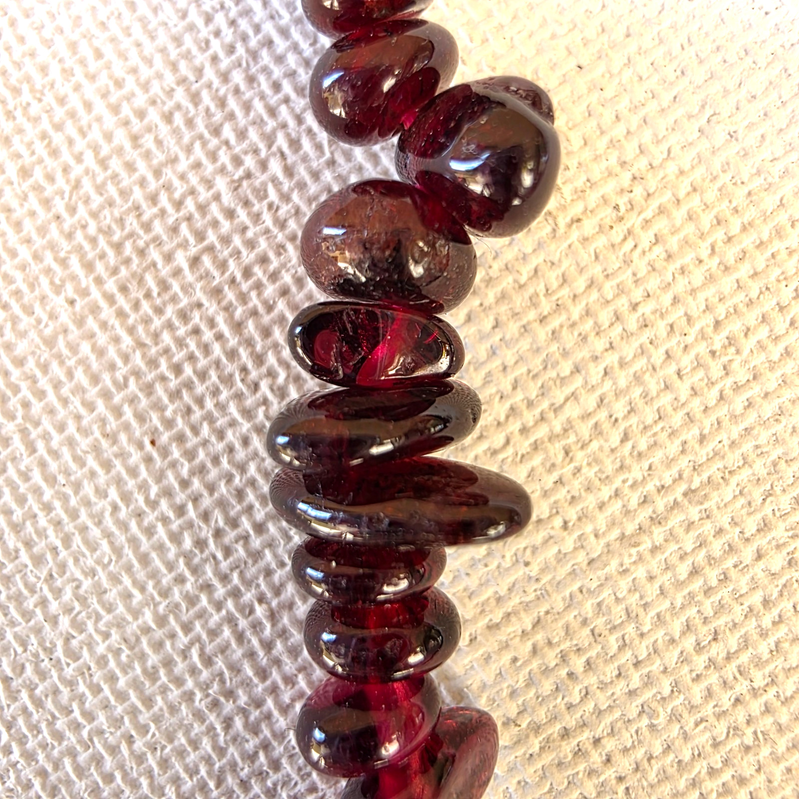 Vintage Natural Red Garnet Nugget Bead Beaded Necklace Original Silk Satin Bag