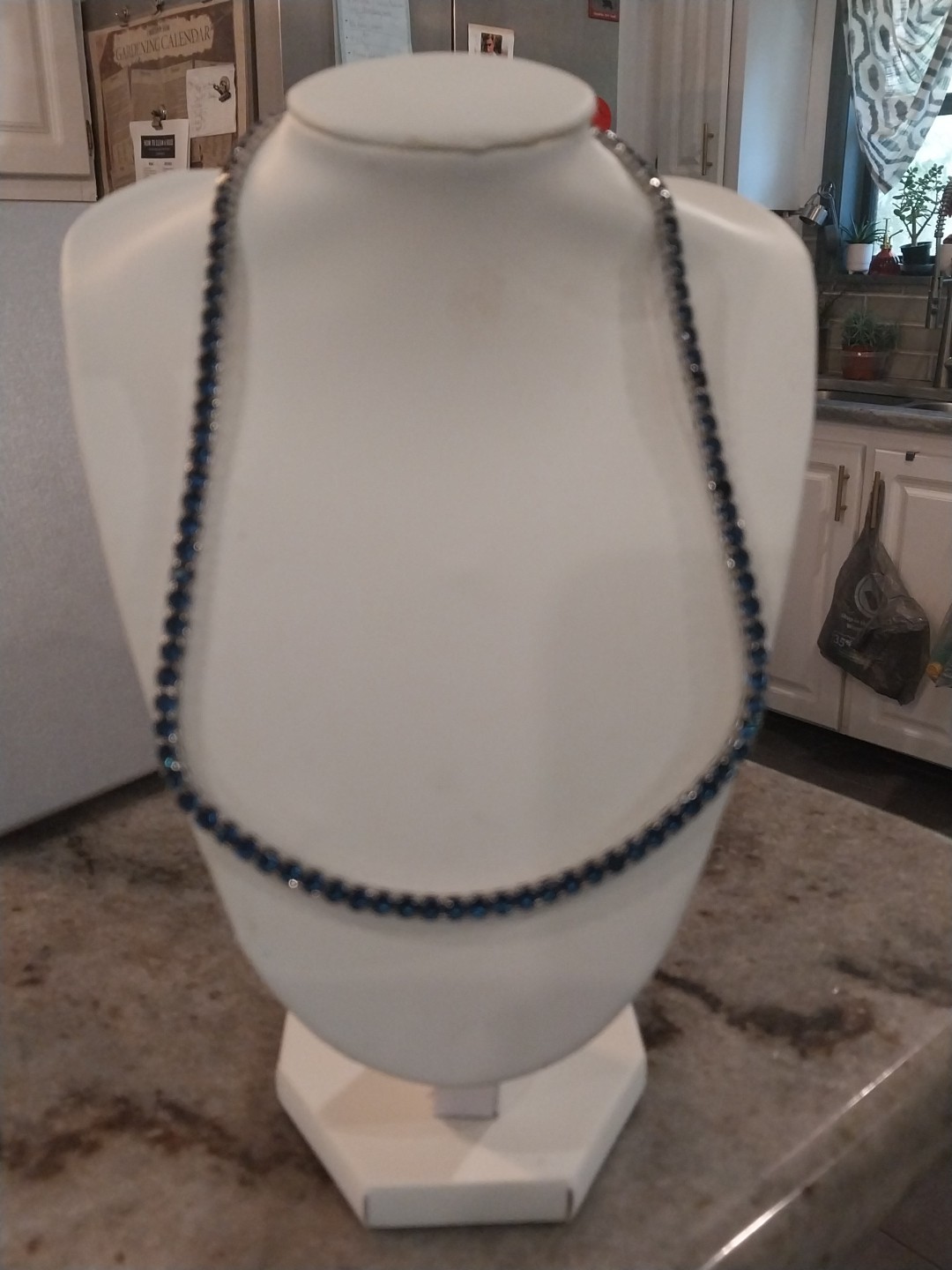 Simulated Sapphire Tennis Necklace (18-26 Inches) with Bolo Slider in Silvertone