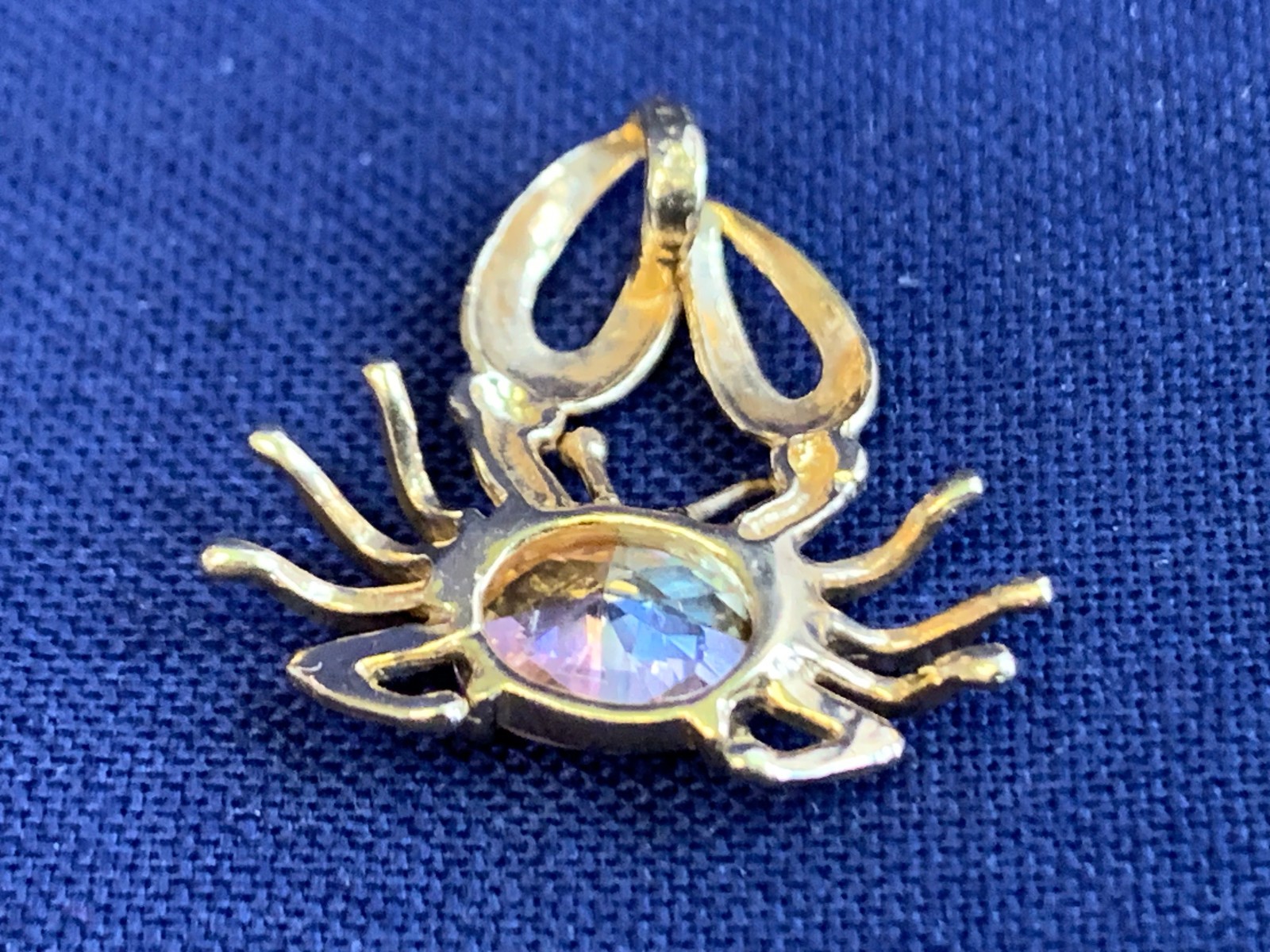 14K Yellow Gold Crab Pendant 1.47g Fine Jewelry Multicolor Stone Charm *READ*