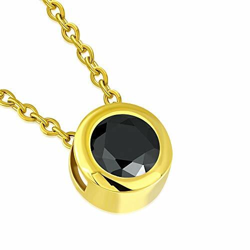 Stainless Steel Yellow Gold-Tone Solitaire White Clear CZ Pendant Necklace, 18″