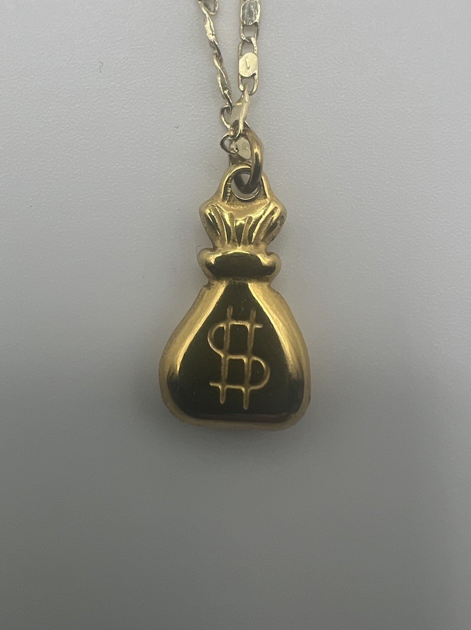Gold Tone Money Bag Dollar Sign Pendant Necklace Chain Hip Hop