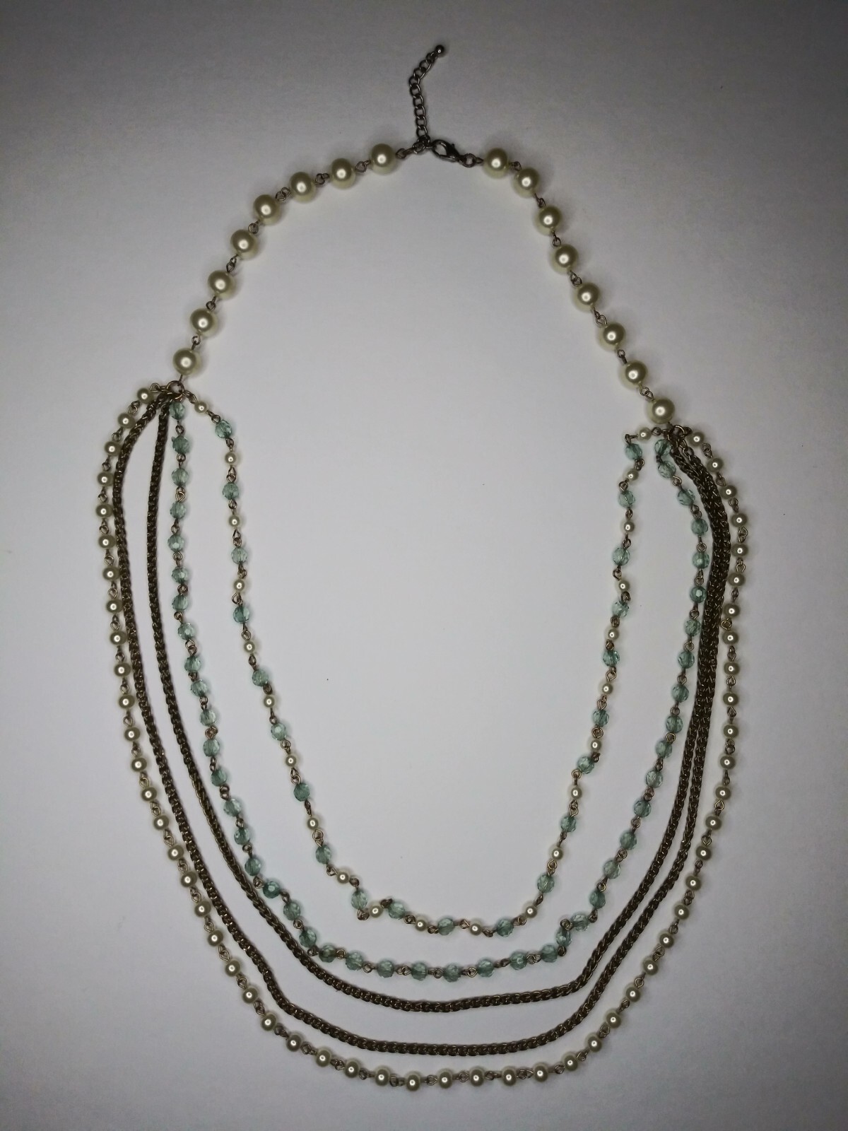 Faux Pearl Necklace with 5 Strands Fashion Costume Jewelry
