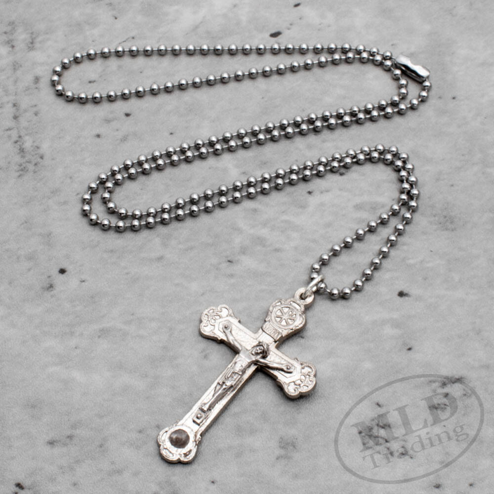 Relic Crucifix Pendant Necklace w Roman Catacombs Dirt Silver Plate Cross Italy