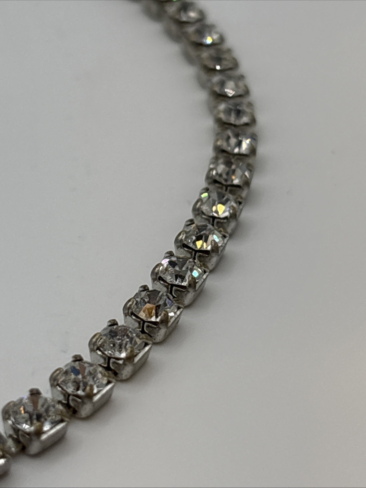 13” Silver Tone Tennis Necklace White / Colorless Rhinestones Costume Choker
