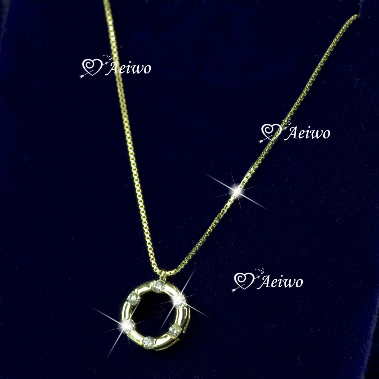 18k yellow gold 925 silver crystal pendant chain necklace round circle