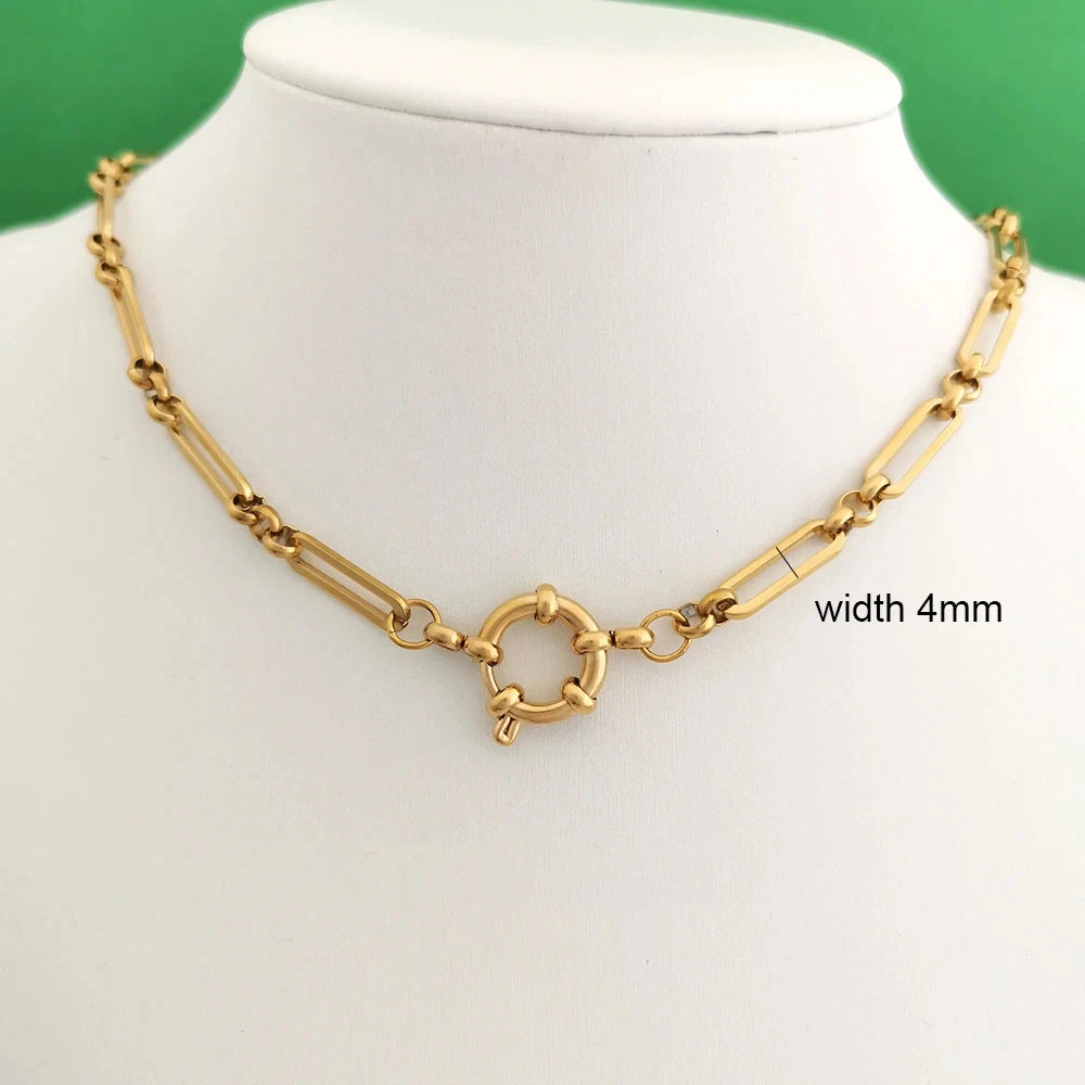 Sailor Clasp Necklace Paperclip Chain Stainless Steel Gold Color Women Jewelry