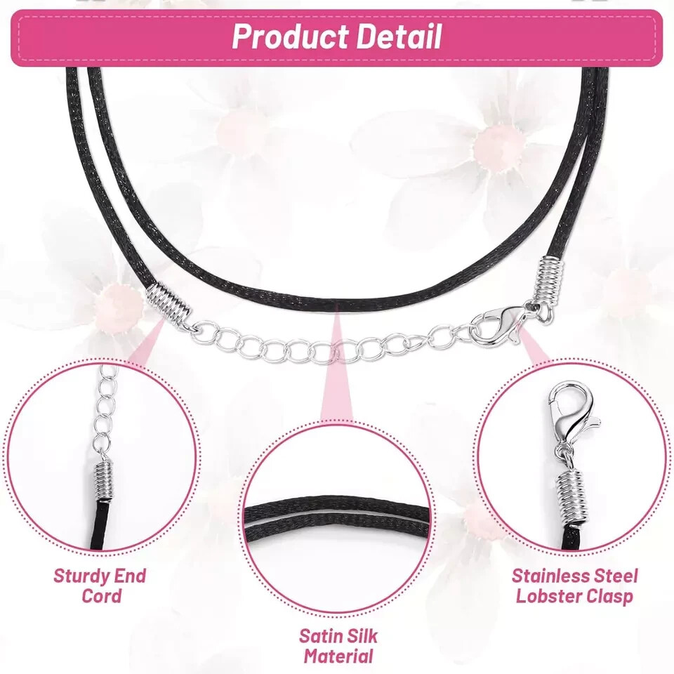 50Pcs Satin Silk Necklace Cord with Lobster Clasp and Extension Chain for Neckla