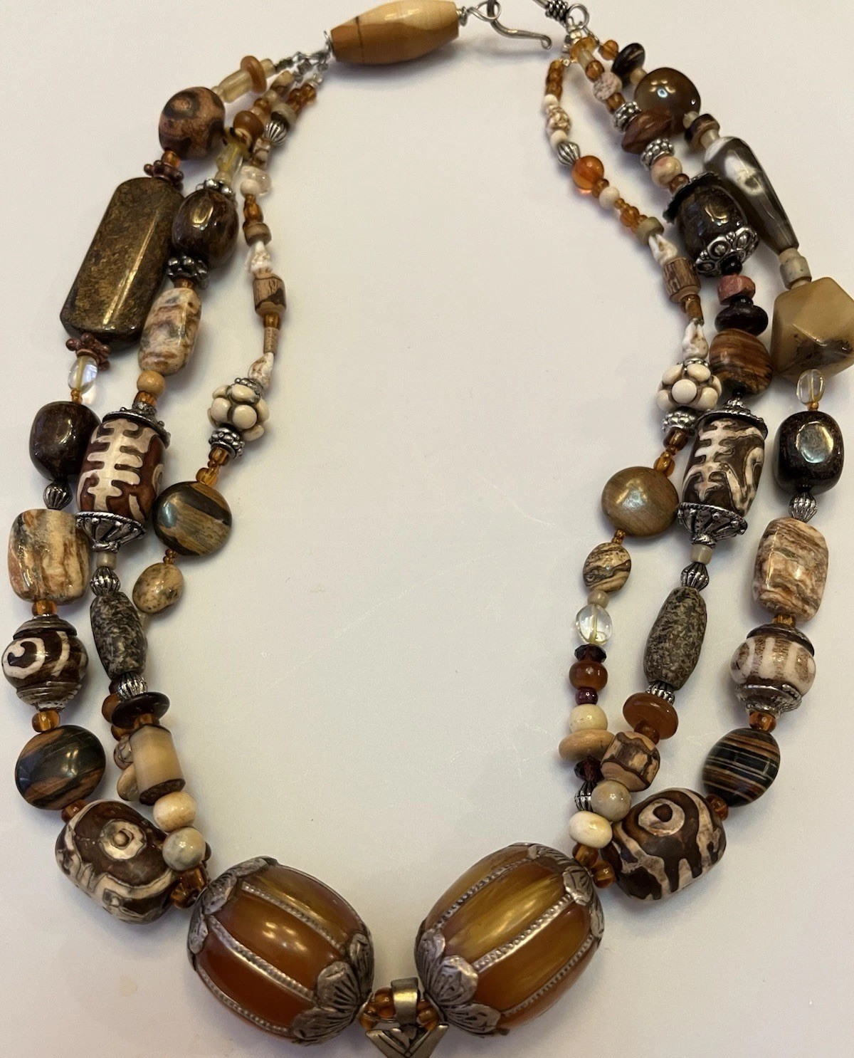 Global Trade Bead Necklace Amber Gemstone DZI Shell Glass Tuareg Cross Pendant