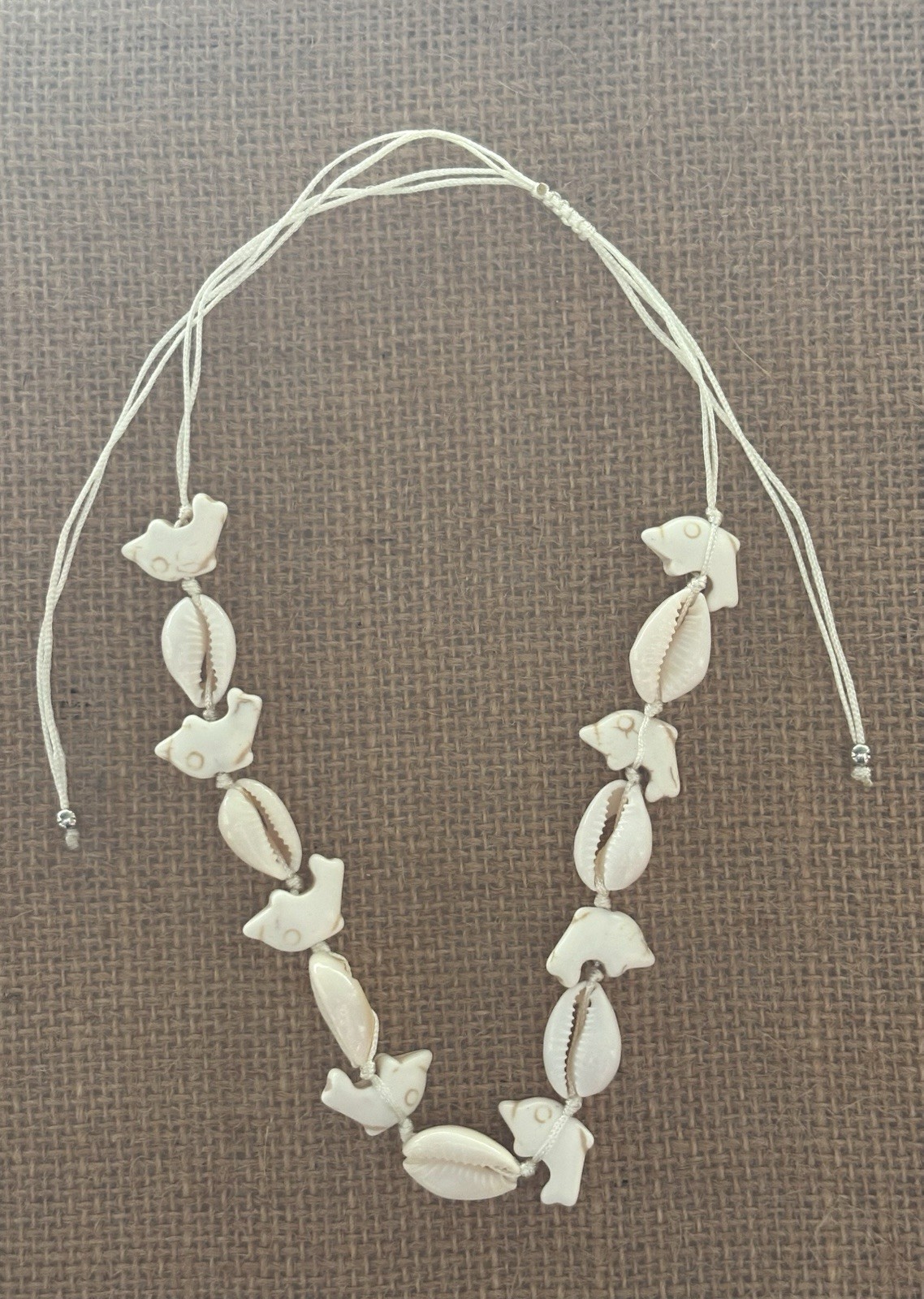White Natural Shell Bead Choker Necklace Cord Beach Theme Adjustable Tie
