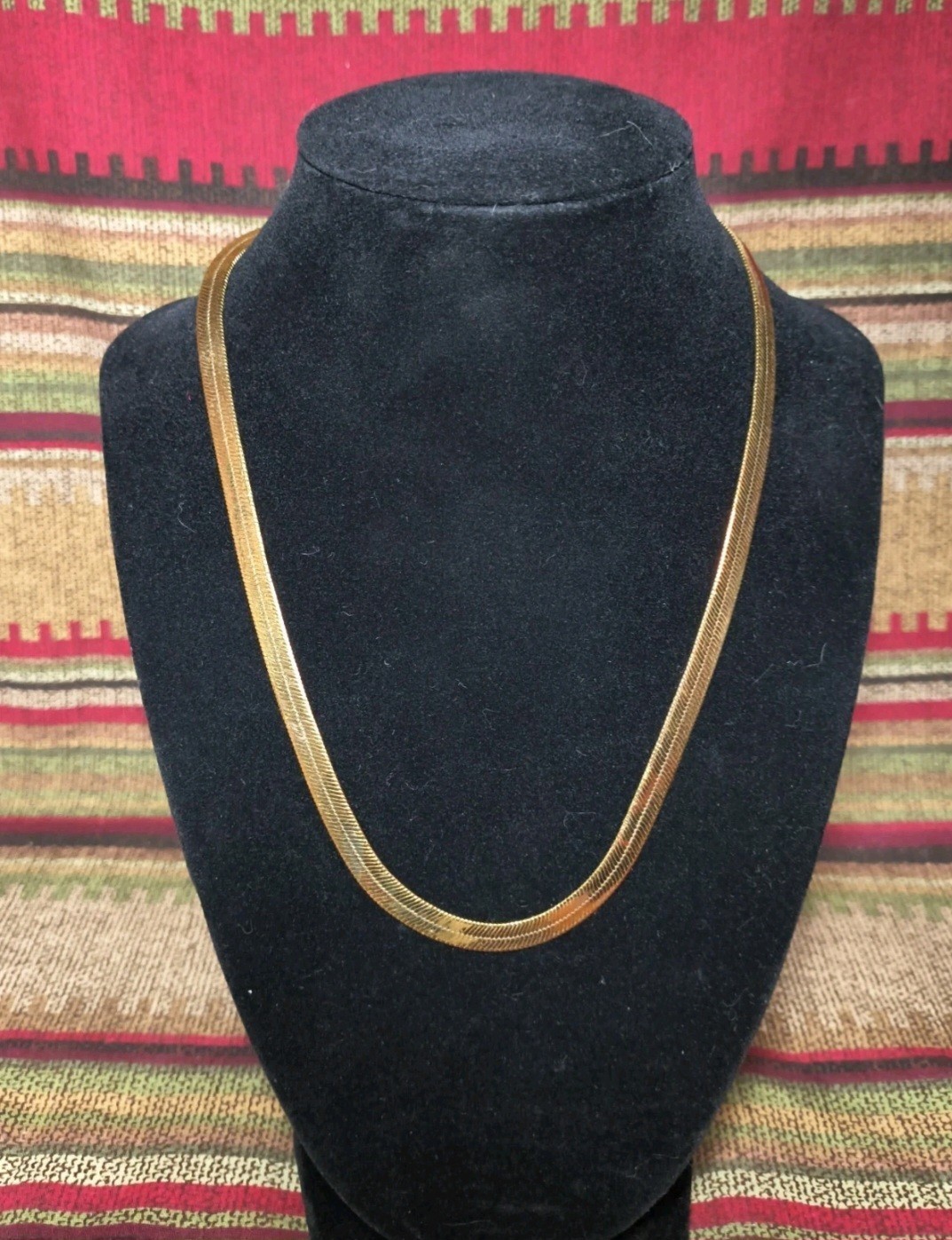Gold Tone Herringbone Chain Necklace Box Clasp 24″ Marked DM Vintage